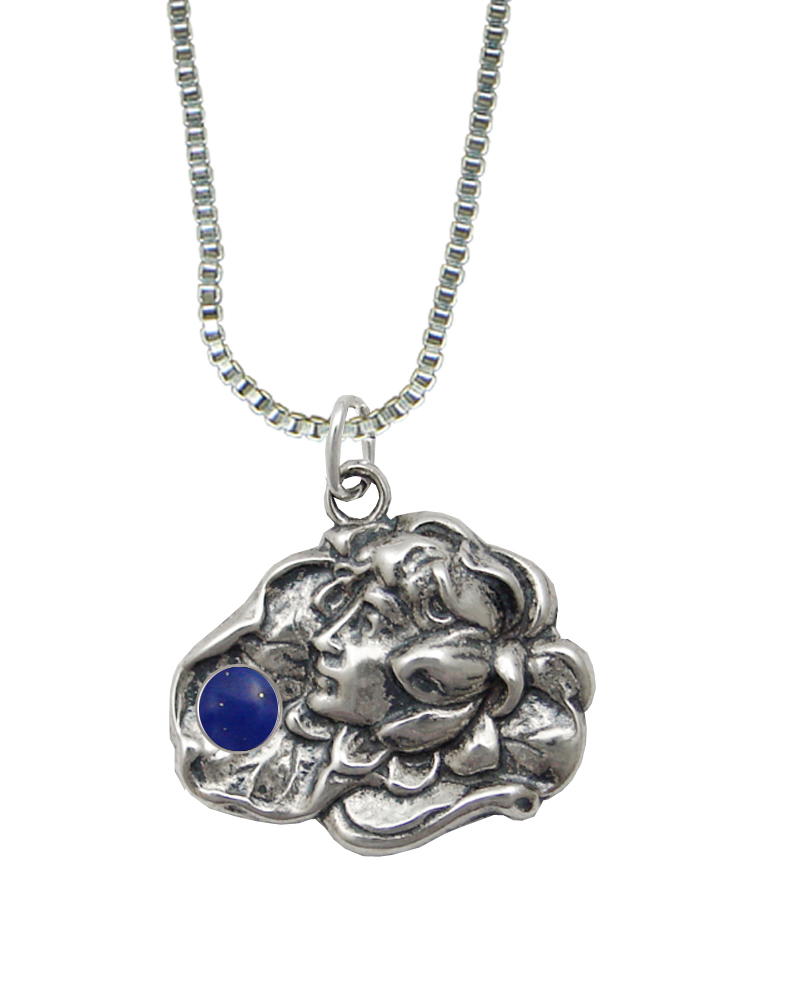 Sterling Silver Victorian Woman Maiden Pendant With Lapis Lazuli